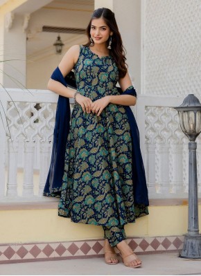 Navy Blue Digital Print Party Readymade Salwar Suit