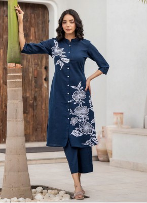 Navy Blue Festival Cotton Designer Kurti