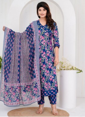 Navy Blue Floral Print Trendy Salwar Kameez