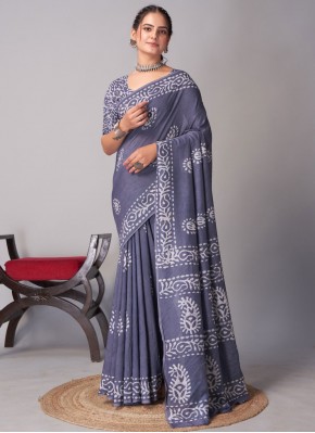 Navy Blue Party Chanderi Cotton Classic Saree