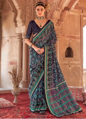 Navy Blue Party Georgette Contemporary Saree