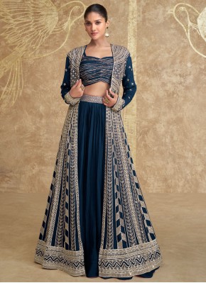 Navy Blue Plain Readymade Lehenga Choli