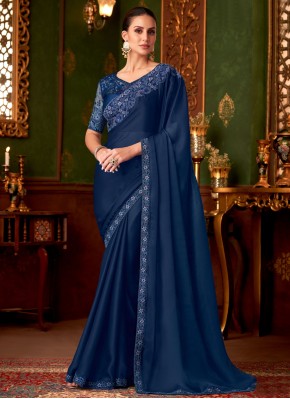 Navy Blue Satin Trendy Saree