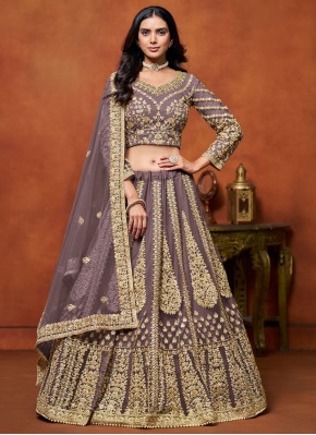 Net Designer Lehenga Choli in Grey and Purple