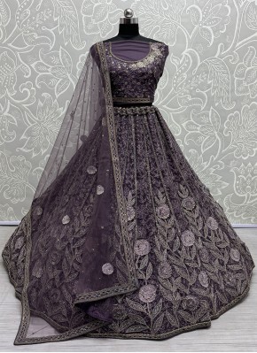 Net Designer Lehenga Choli in Purple