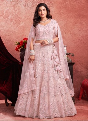 Net Embroidered Readymade Lehenga Choli in Pink