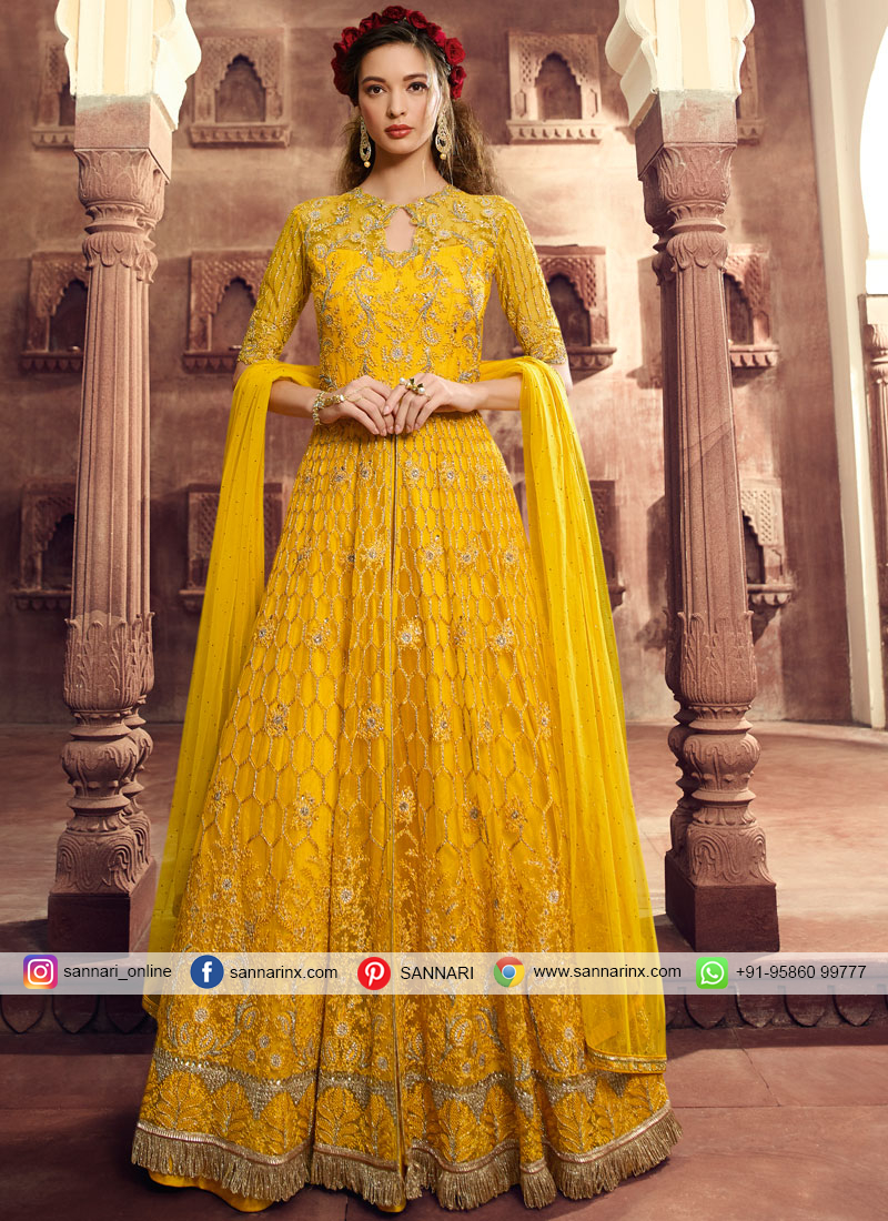 yellow anarkali suit design