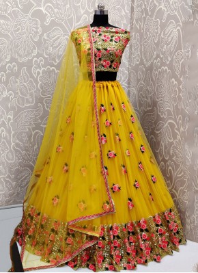 Net Lehenga Choli in Mustard