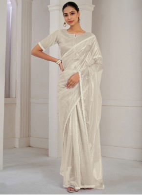 Net Off White Cutdana Contemporary Saree