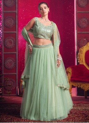 Net Plain Aqua Blue Readymade Lehenga Choli