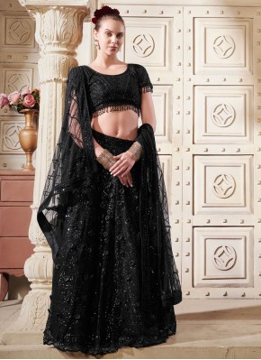 Net Readymade Lehenga Choli in Black