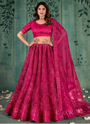 Net Sequins A Line Lehenga Choli in Maroon