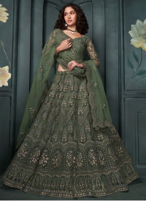 Net Stone Trendy Lehenga Choli in Green