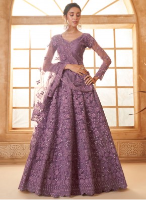 Net Thread Lehenga Choli in Violet