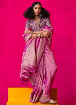 Nice Zari Magenta Tissue Classic Saree