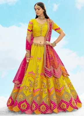 Noble Silk Stone Yellow Trendy Lehenga Choli