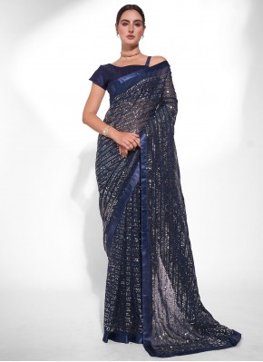 Observable Embroidered Blue Georgette Contemporary