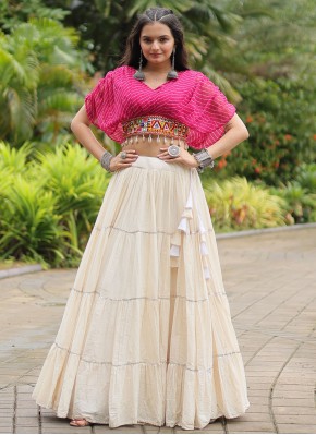 Off White Cotton Festival Readymade Lehenga Choli