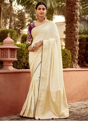 Off White pure-dola Zari Designer Saree