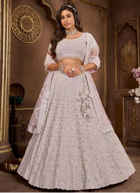 Off White Reception Net Readymade Lehenga Choli