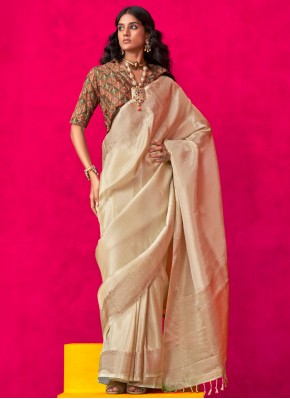 Off White Tissue Festival Traditional Saree