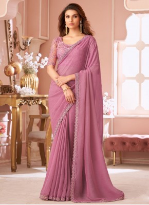 Opulent Sequins Georgette Pink and Rust Classic Saree