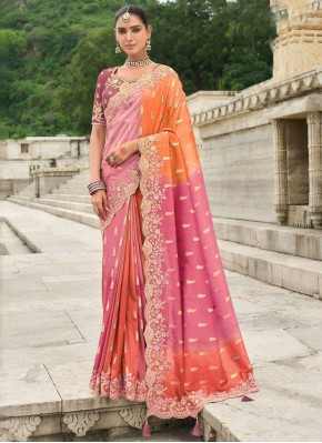 Orange and Pink Color Trendy Saree