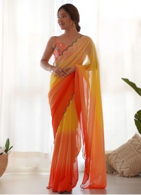 Orange and Yellow Border Party Contemporary Saree