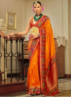 Orange Ceremonial Silk Contemporary Saree