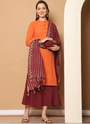 Orange Woven Party Readymade Salwar Kameez