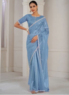 Organza Blue Cutdana Contemporary Saree