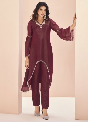 Organza Casual Kurti in Wine