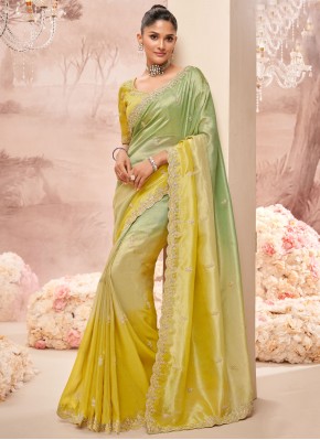 Organza Embroidered Designer Saree in Green