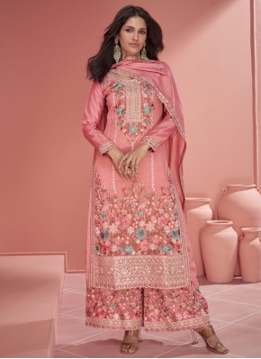 Organza Embroidered Pink Trendy Salwar Kameez