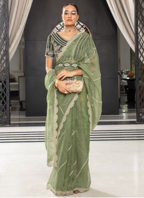 Organza Green Contemporary Saree