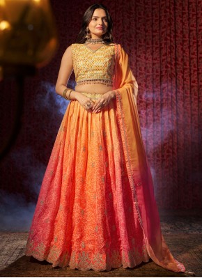 Organza Orange Trendy Lehenga Choli