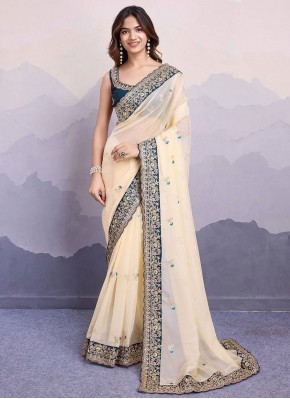 Organza Peach Contemporary Saree