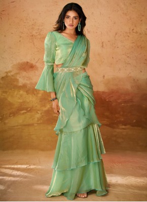 Organza Plain Green Traditional Saree