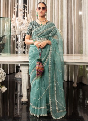 Organza Traditional Saree in Aqua Blue