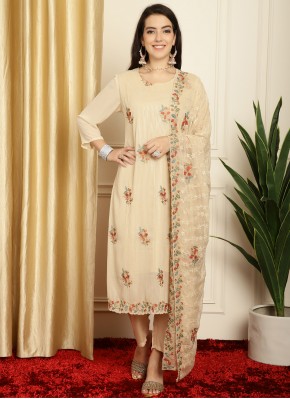 Orphic Beige Embroidered Trendy Suit