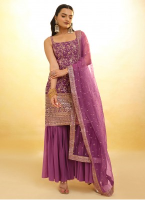 Orphic Embroidered Georgette Pink Readymade Salwar