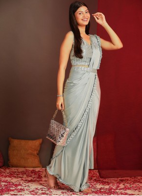 Orphic Imported Plain Grey Classic Saree