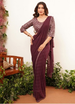 Outstanding Burgundy Lycra Designer Saree