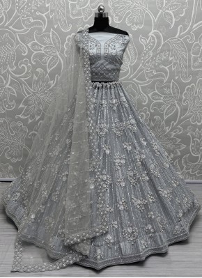 Outstanding Grey Net Designer Lehenga Choli