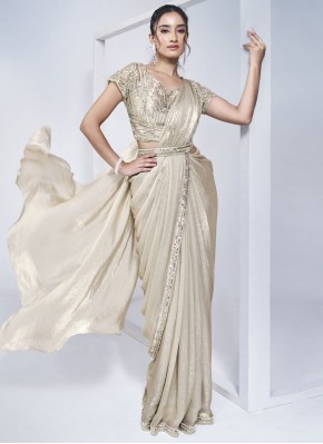 Outstanding Handwork Beige Classic Saree