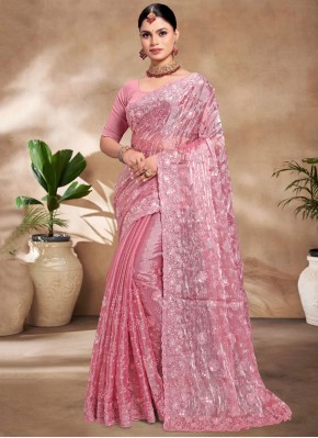 Outstanding Pink Embroidered Burburry  Traditional Saree