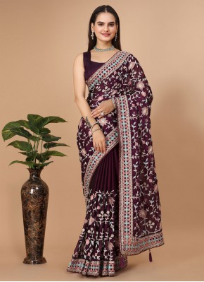 Outstanding Purple Embroidered Silk Contemporary S