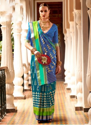 Outstanding Silk Patola Print Blue Trendy Saree