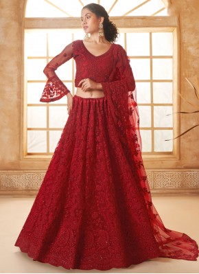 Outstanding Stone Red Net Designer Lehenga Choli