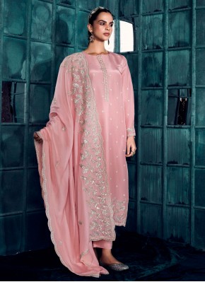 Pakistani Suit Sequins Silk in Pink